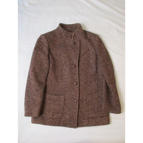 Vtg Womens Tweed Wool Coat Small Forecaster of Boston Brown Purple USA Made - Picture 1 of 16